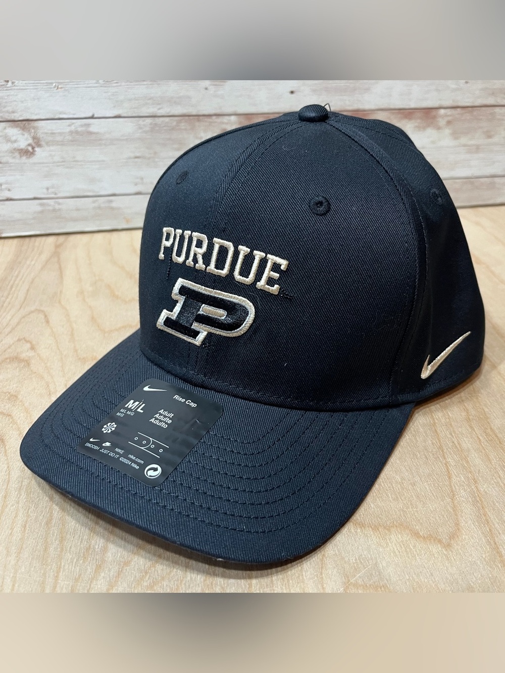 Purdue Boilermakers Nike Hat Baseball Cap Adjustable Dri-Fit Rise Cap M/L Black